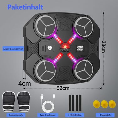 Дитяча музична боксерська машина Buba Toys, інтелектуальна Bluetooth настінна боксерська груша з 3 режимами швидкості, USB-зарядка, боксерські рукавички, LED підсвітка, чорна