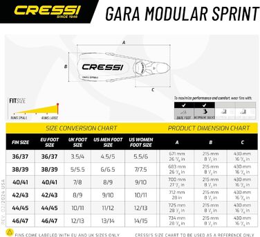 Плавці Cressi Gara модульні, регульовані, чорні, EU 42/43, Італія