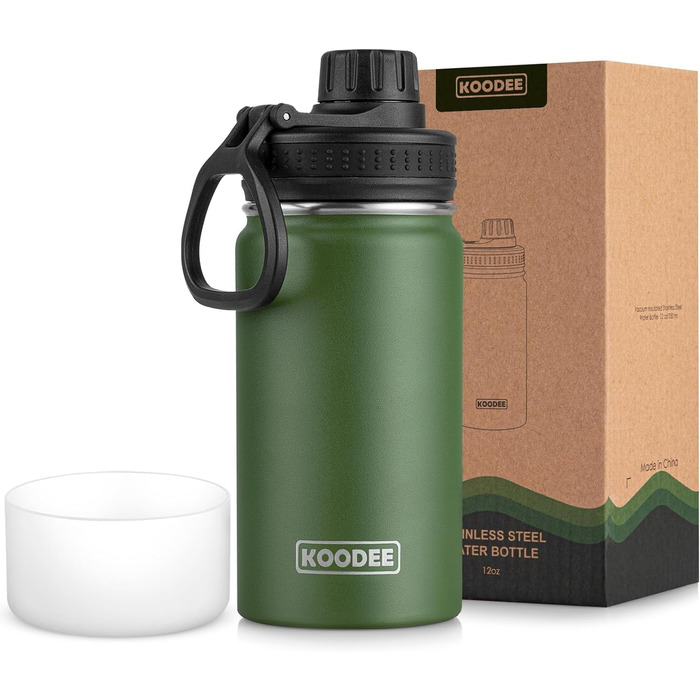 Термобутилка Koodee 350 мл з нержавіючої сталі, ізольована, герметична, BPA Free, вакуумна пляшка для води для школи, спорту, фітнесу та активного відпочинку