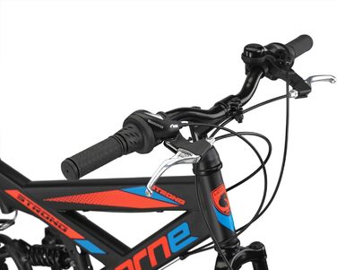 Гірський велосипед Licorne Bike PREMIUM Strong V 24 і 26 дюймів - велосипед для хлопчиків, дівчаток, жінок і чоловіків - 21 швидкісна передача - повна підвіска (чорний/синій/помаранчевий, 24,0 дюйма)