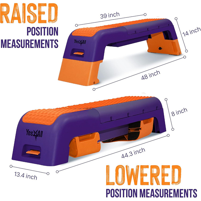 Багатофункціональна фітнес-аеробна степ-платформа/аеробна палуба, домашній тренажерний зал Домашня лава для вправ (помаранчевий/фіолетовий), 4All