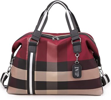 Дорожня спортивна сумка для жінок GMY Bag, велика, з відділенням для вологих речей, картатий візерунок, 48x20x33 см, 32 л, червона – ручна поклажа, фітнес, уікенд