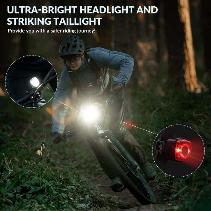ROCKBROS LED велосипедне світло, USB зарядка, водонепроникний ліхтар для велосипеда, комплект переднього та заднього ліхтаря, 100 Люкс, чорний