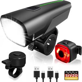 Комплект велосипедних LED-ліхтарів StVZO, акумулятор 2600 мАг, водонепроникні, USB зарядка, з індикатором батареї, передній і задній світло для дітей і дорослих