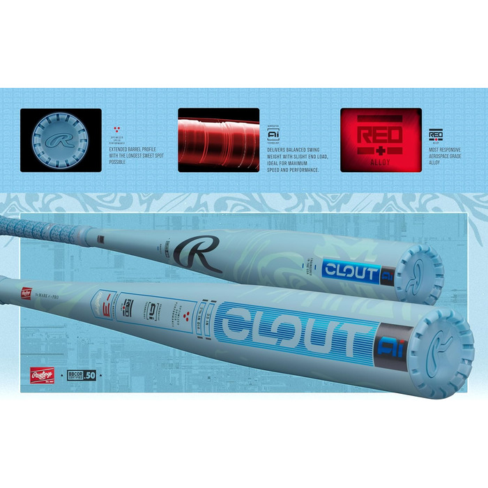 Бейсбольна бита Rawlings Clout AI 2025, 31”, сплав, BBCOR, -3, 2 5/8''