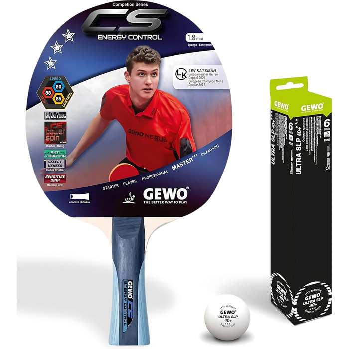 Ракетка GEWO CS Energy Control ITTF, увігнута, губка 1,8 мм