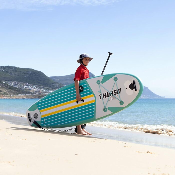 Дитяча надувна дошка для веслування THURSO SURF Wunderkind Junior SUP 228x76x10 см ДВОШАРОВА, Включаючи весло з КАРБОНОВИМ ВАЛОМ/3 ластами з Quick Release/Повідець/Речовий мішок (Emerald)