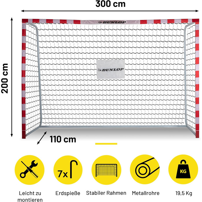 Футбольні ворота Dunlop - Футбольні ворота великі - Футбольні ворота - Футбольні ворота для садових дітей та дорослих - Футбольні тренувальні аксесуари для приміщень та вулиці - Метал Білий/Червоний 300x200x110см