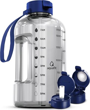 Пляшка для води AQUAFIT 1,8 л з маркуванням часу, трубочкою і кришкою, BPA-free, спортивна пляшка з ручкою