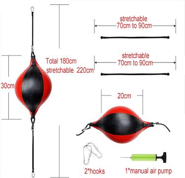 Швидкісний боксерський м'яч XUBX з двостороннім кінцем, підвісний боксерський м'яч, шкіряна боксерська груша Speedball з мотузками та гачками від підлоги до стелі, повітряний насос для тренування вправ Тренування спритності