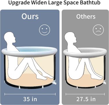 Крижана ванна для спортсменів, ванна з холодним зануренням, портативна ванна для дорослих, надувна бочка для льоду для дому, гаряча/холодна ванна, окремо стояча ванна для купання (чорна, 89,9 см x 55,6 см В)