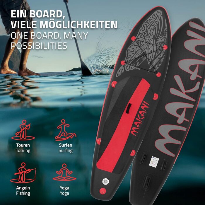 Надувна SUP-дошка ECD Germany Makani 320 см до 150 кг, комплект з алюмінієвим веслом, насосом, аксесуарами, різні кольори