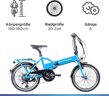 Велосипед 101 E-Bike 20, складаний, 6 передач, синій, 150-180 см