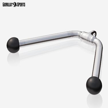 GORILLA SPORTS® Гриф для кросовера — широкий, для біцепса, трицепса, лат, SZ-гриф, хромований, з обертовим шарніром, нековзний — ручки для тягових тренажерів, тренажер передпліччя