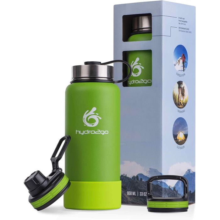 Термос 2go X-AlpsBottle зелений лайм, 950 мл, 3 кришки, нерж. сталь