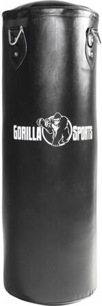 Боксерська груша GORILLA SPORTS - 27 кг / 37 кг, наповнена, підвісна, з надміцним чотириточковим сталевим ланцюгом і 4 карабінами, штучна шкіра, чорна - боксерські груші, боксерська груша, мішок з піском, боксерська сумка, ММА 27 КГ