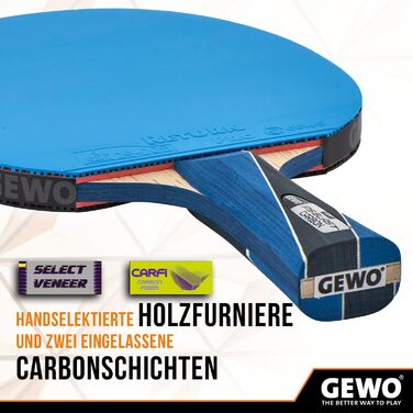 Ракетка для настільного тенісу GEWO PS Blast Carbon - схвалена ITTF професійна ракетка для настільного тенісу, карбонова ракетка зі швидкою основою GEWO Return Pro та високими обертальними властивостями, увігнута, губка 1,8 мм