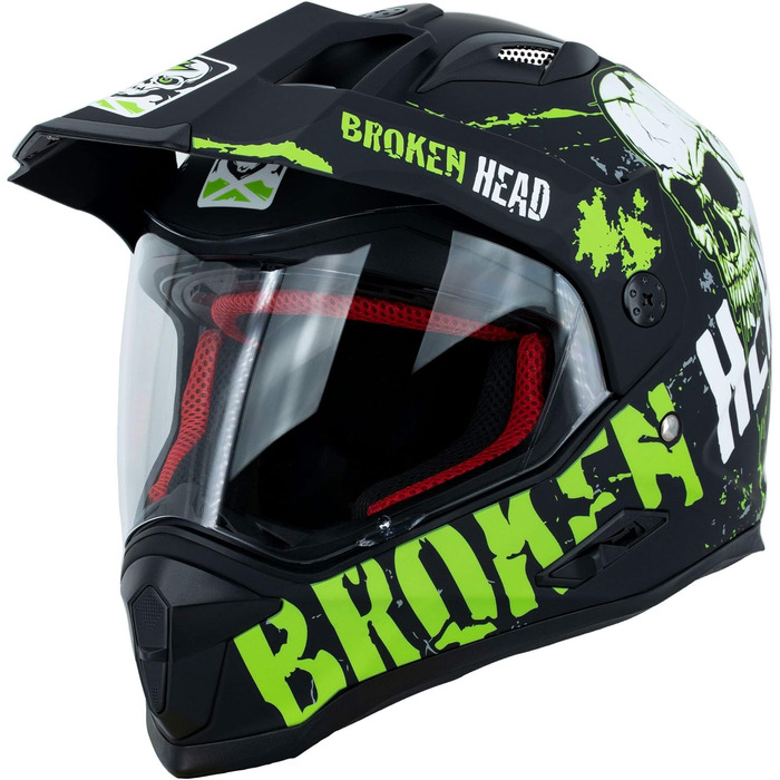 Шолом для мотокросу Broken Head Bone Crusher зелений з козирком та сонцезахисною шторкою – ендуро, MX, мотошолом