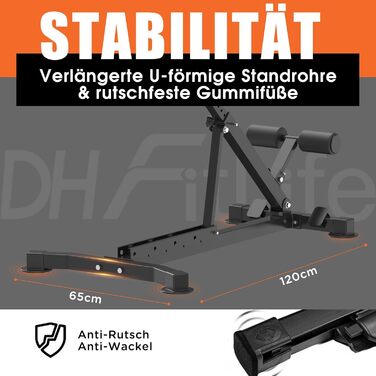 DH FitLife 5-в-1 тренажер для спини та пресу, гіперекстензія, складаний римський стілець до 150 кг, багатофункціональна лавка для вправ і гантелей для дому