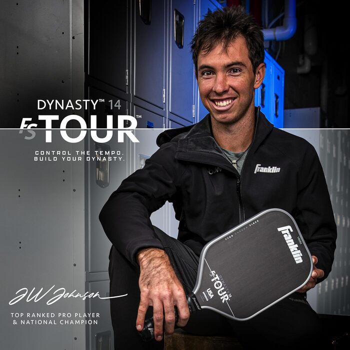 Професійна ракетка для піклболу Franklin Sports FS Tour Series з сирого карбону T700, затверджена USA Pickleball, цільна конструкція з епоксидною смолою, моделі Dynasty і Tempo, товщина 14/16 мм, сірий, синій, рожевий
