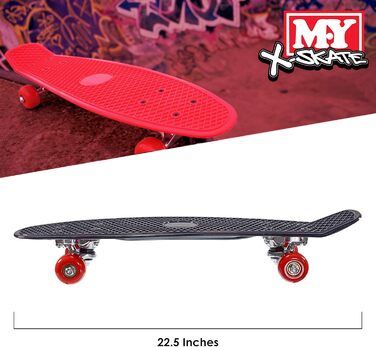 Чорний пластиковий скейтборд M.Y X-SKATE Complete 55,9 см для початківців, ретро скейтборд для дітей, підлітків та дорослих, вафельний стиль, кулькові підшипники ABEC 7 для трюків та круїзів