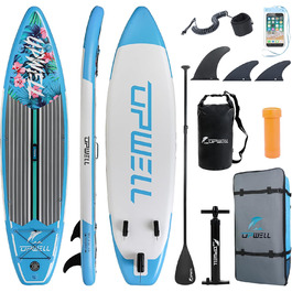Надувна SUP дошка UPWELL 11'/10'6'/10'2' з аксесуарами: рюкзак, комплект для ремонту, нековзка дека, лиш, 3 плавники, весло та насос
