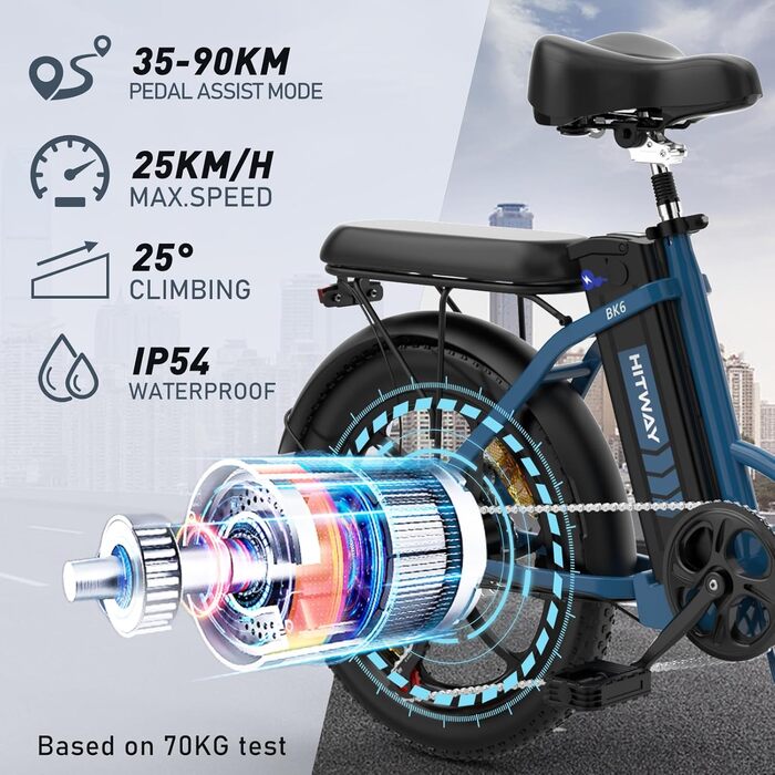 Велосипед складаний HITWAY E-Bike20, акум. 12 Ач, запас 35-90 км, 7 передач