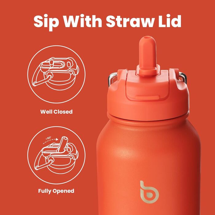Спортивна пляшка bottlebottle, 1 л, нержавіюча сталь, ізольована, зі зручним трубочкою та контейнером для пігулок, помаранчева