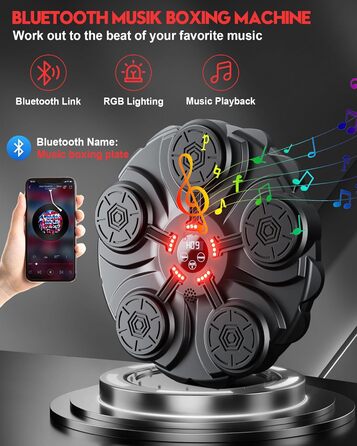 Yorraka Музичний бокс-машина для дорослих і дітей з LED-підсвіткою, Bluetooth, 9 режимів швидкості, настінна, з боксерськими рукавичками