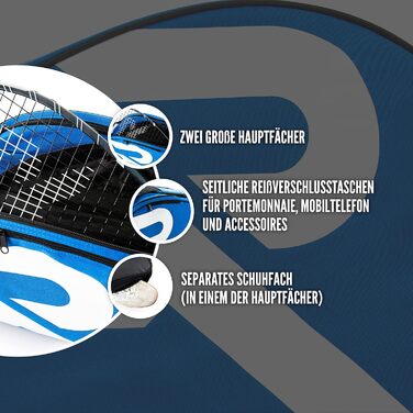Сумка-ракетка Raquex для ракеток для тенісу, бадмінтону та сквошу. Тенісна сумка до 6 ракеток аксесуари спортивне взуття синя