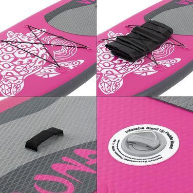 Надувна SUP-дошка ECD Germany Maona 308 см, комплект: весло з алюмінію, PVC, бірюзова/чорна/рожева/сіра/оливкова – дошка для веслування, серфінгу, паддлборду
