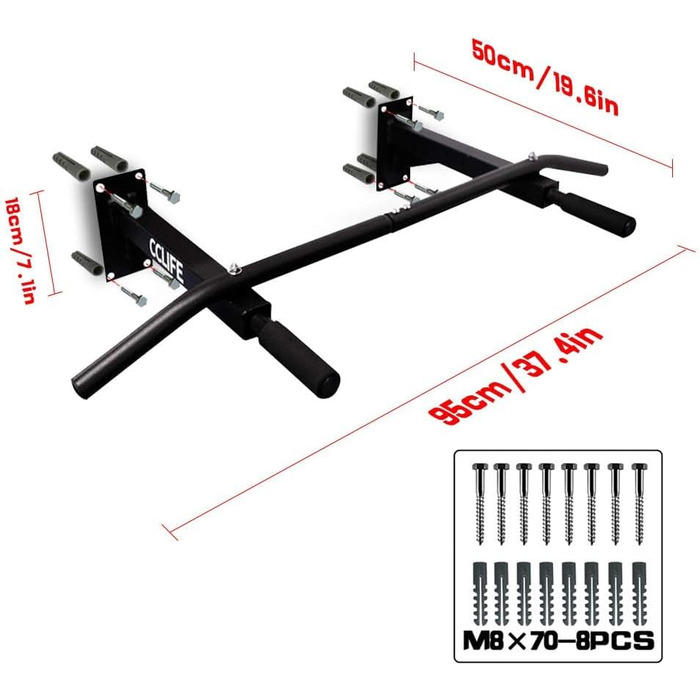 Турніка CCLIFE Настінна підтягувальна станція з кількома хватами Турніки Настінний турнік Макс.150 кг/200 кг Підтягувач Стінка 150 кг