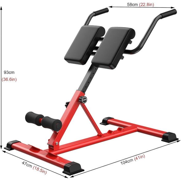 Багатофункціональний римський стілець, Лава для сидіння, Лава для обтяжень, Тренажерний зал, Домашній Гіперекстензія Римський стілець, Силові тренування, Фітнес, Тренажер для спалювання жиру (червоний)