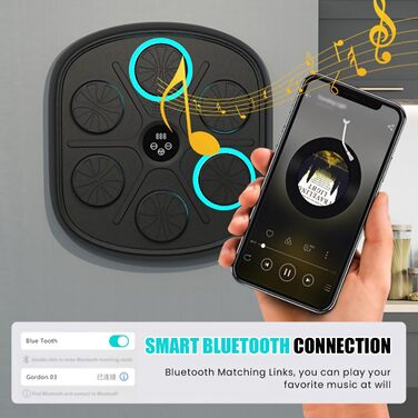 Музичний боксерський автомат Bluetooth, Музичний боксерський автомат Smart Electronic, Боксерський автомат з 9 режимами швидкості та світлодіодним світлом, Музичний боксерський автомат для дітей та дорослих