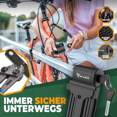 Складаний велосипедний замок MIVELO, 120 см, підвищена безпека, з ключем і кріпленням, для електровелосипеда, MTB та шосейного велосипеда