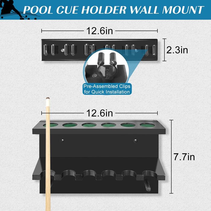 Кріплення MoyanSuper Pool Cue Rack на 6 паличок, чорне