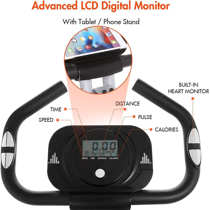 Велотренажер, складаний велотренажер з підключенням до програми, 10 регульованими рівнями опору та монітором серця - ідеальне домашнє тренажери для кардіотренувань