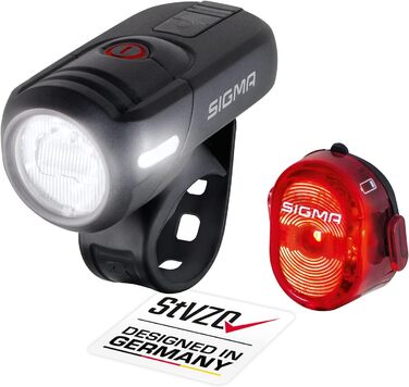 Комплект велосипедних LED фар SIGMA Aura45/Nugget II, 45/15 Люкс, акумуляторні, водозахищені, легкий монтаж, передня та задня фара