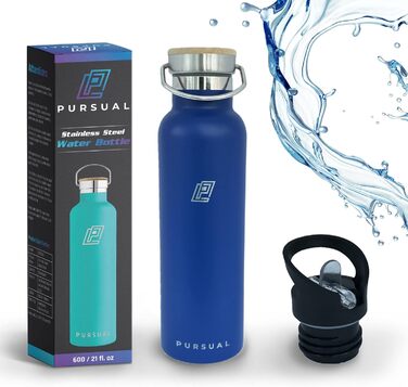 PURSUAL пляшка для води з нержавіючої сталі 600 мл, термос, BPA-free, ізольована, герметична, для дітей, спорту, подорожей