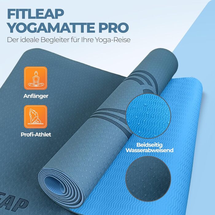 Fitleap професійний йога-мат з екологічного TPE, нековзкий, гіпоалергенний, без шкідливих речовин, для пілатесу, фітнесу та гімнастики