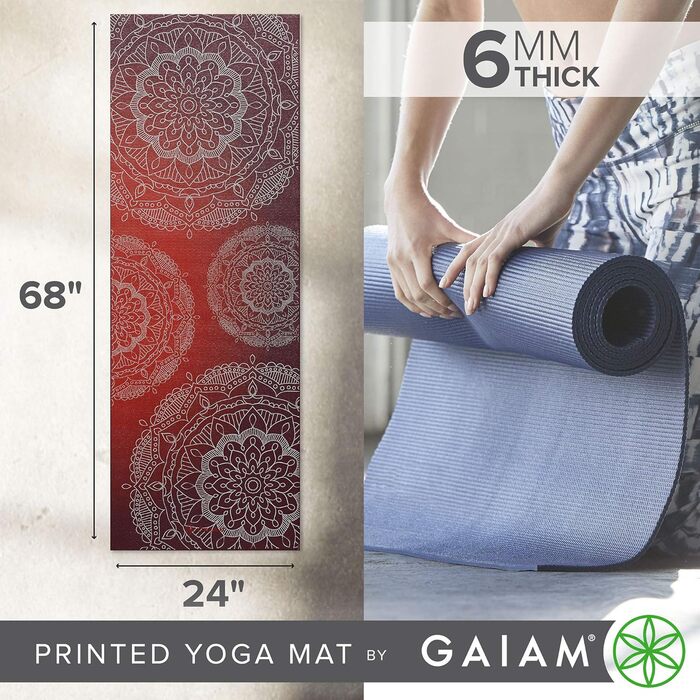 Килимок для йоги Gaiam Premium 6 мм, антиковзкий, металевий сонячний захід, для йоги, пілатесу та фітнесу, 172×61×0,6 см