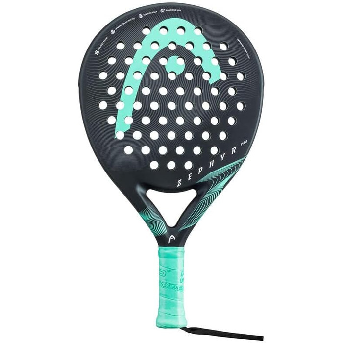 Ракетка Zephyr Pro Padel 2023, чорна/бірюзова, 365 г, кругла