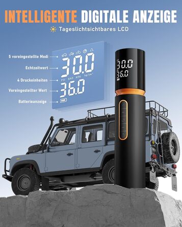 Портативний повітряний компресор для авто, велосипедів і мотоциклів, акумулятор 10000 мАг, 150 PSI, бездротовий, LCD-дисплей, манометр, для м'ячів