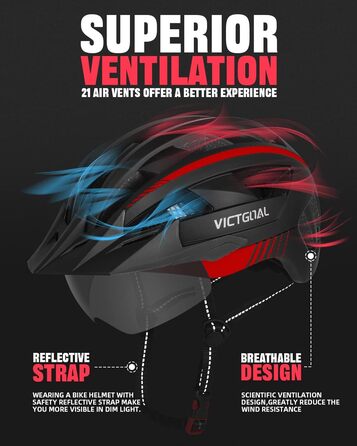 Шолом VICTGOAL MTB з козирком, LED ліхтар, XL (59-63см), чорн/черв.