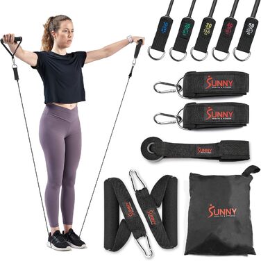 Преміум набір фітнес-резинок Sunny Health & Fitness з дверними анкерами, ручками, петлями та сумкою для зберігання — еспандери для силових тренувань, відновлення м'язів, йоги та іншого, модель 089-Combo