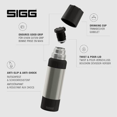 Термос SIGG Alpine Star 0.5 л, нержавіюча сталь, ізольована пляшка для напоїв, з чашкою, для кемпінгу та подорожей, зберігає тепло до 15 годин, холод до 56 годин, BPA-free, сірий