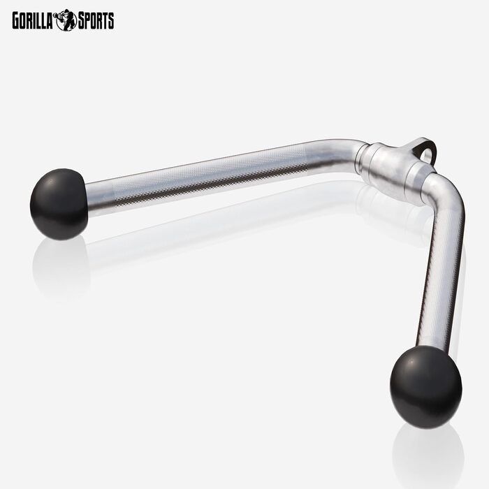 GORILLA SPORTS® Гриф для кросовера — широкий, для біцепса, трицепса, лат, SZ-гриф, хромований, з обертовим шарніром, нековзний — ручки для тягових тренажерів, тренажер передпліччя