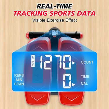 Міні-степпер 2 в 1 для дому з силовими мотузками, поворотний степпер вгору-вниз з розумним дисплеєм, степпер для велотренажера для початківців і просунутих, до 150 кг (червоний)