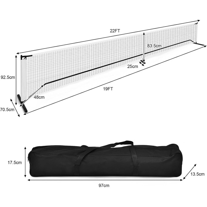 Портативна сітка для піклболу LIFEZEAL, 670x92x70 см, міцний набір поліестеру з сумкою для перенесення, портативна спортивна сітка для бадмінтону, тенісу, волейболу для дітей у приміщенні/на відкритому повітрі