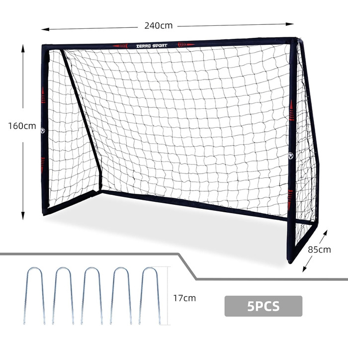 Ворота футбольні ZERRO 240 зі стіною для дорослих і дітей, чорний